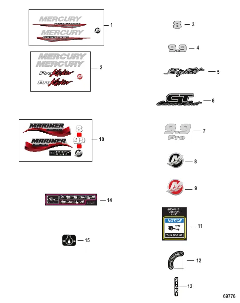 Decals SN 0R548601 thru 0R734915