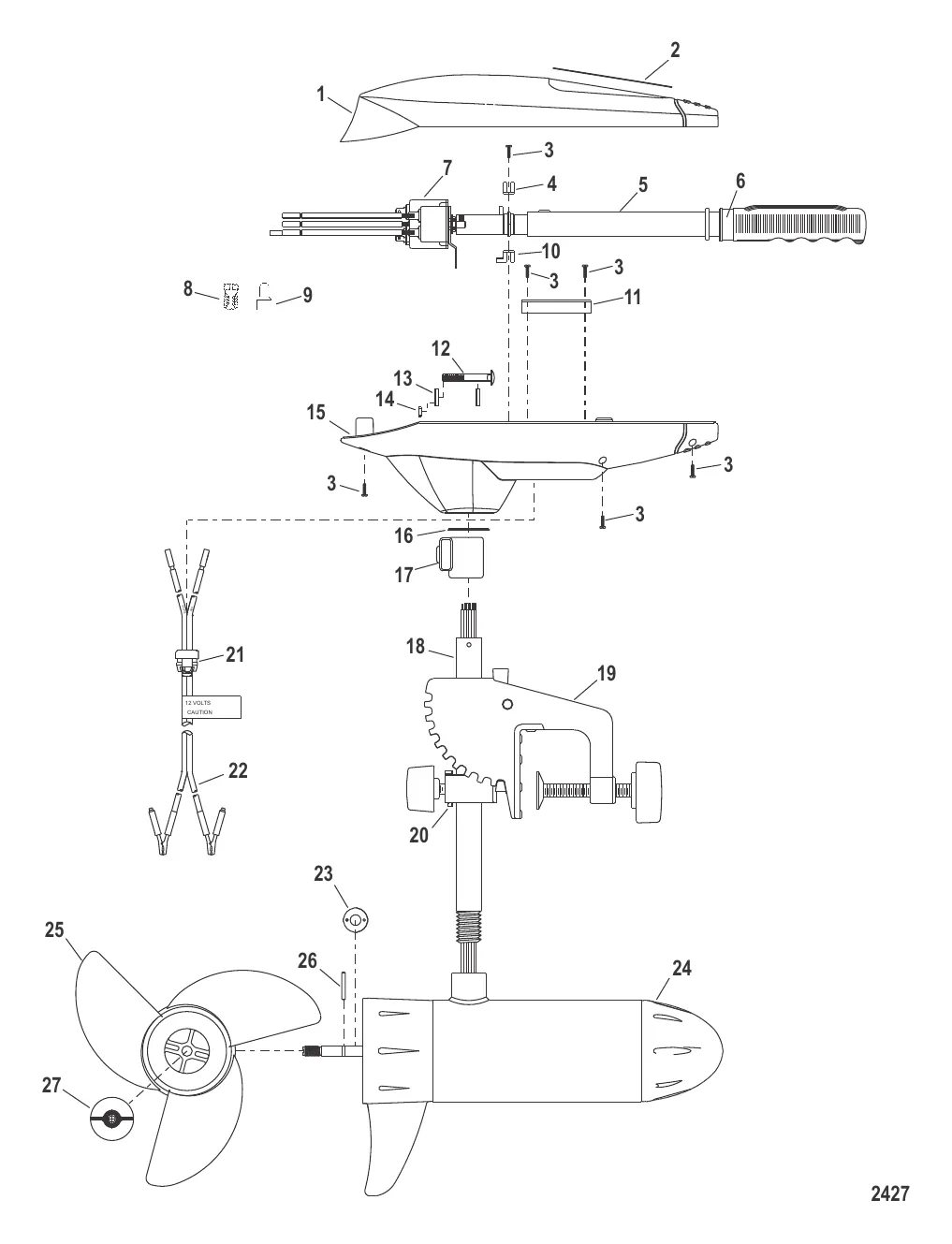 Двигатель для тралового лова в сборе (Модель ET39) (12 В)