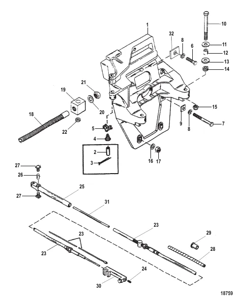 TRANSOM PLATE AND SHIFT CABLE (ALPHA)