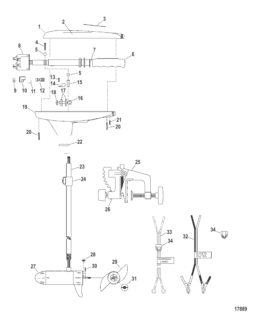 Двигатель для тралового лова в сборе (Модель T34) (12 В)