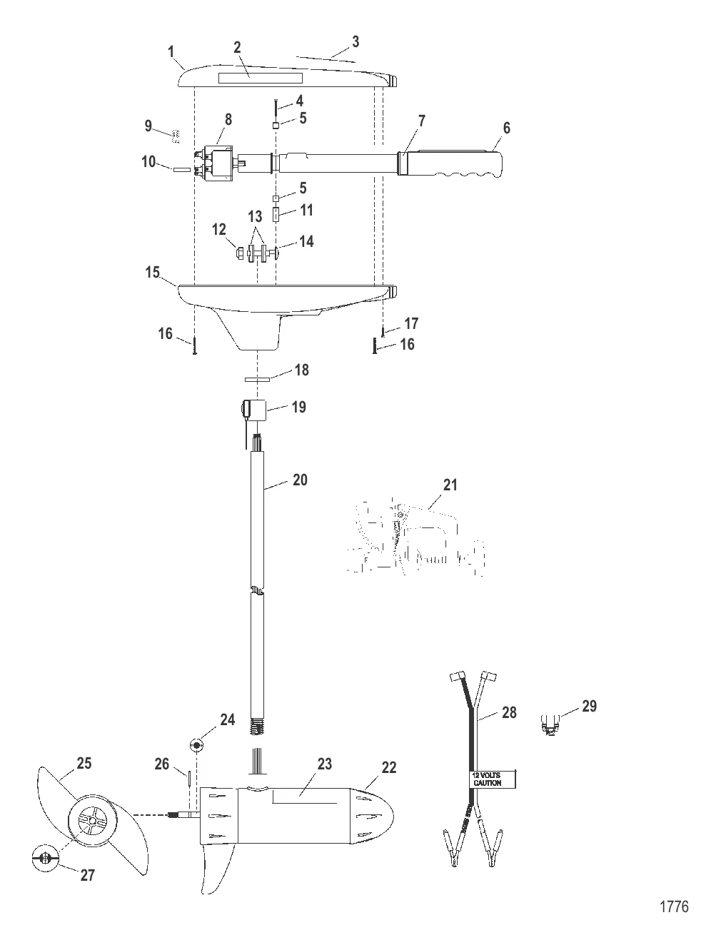 Двигатель для тралового лова в сборе (Модель TT2500) (12 В)