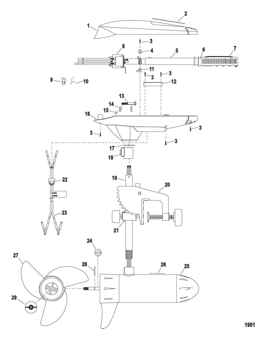 Двигатель для тралового лова в сборе (Модель ET44) (12 В)