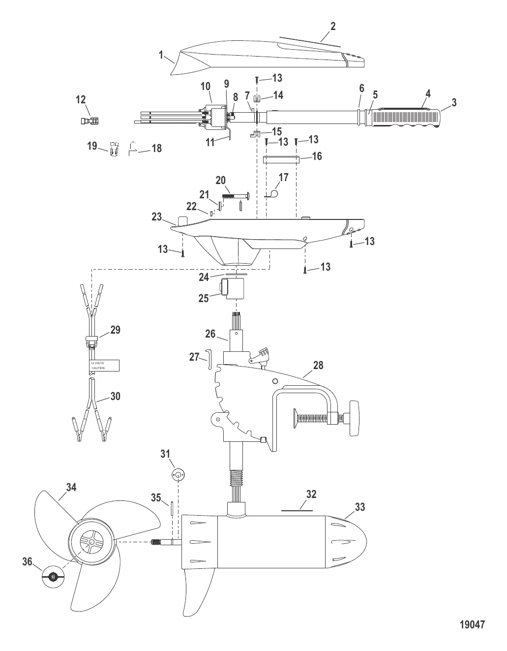 Двигатель для тралового лова в сборе (Модель BD1250) (12 В)