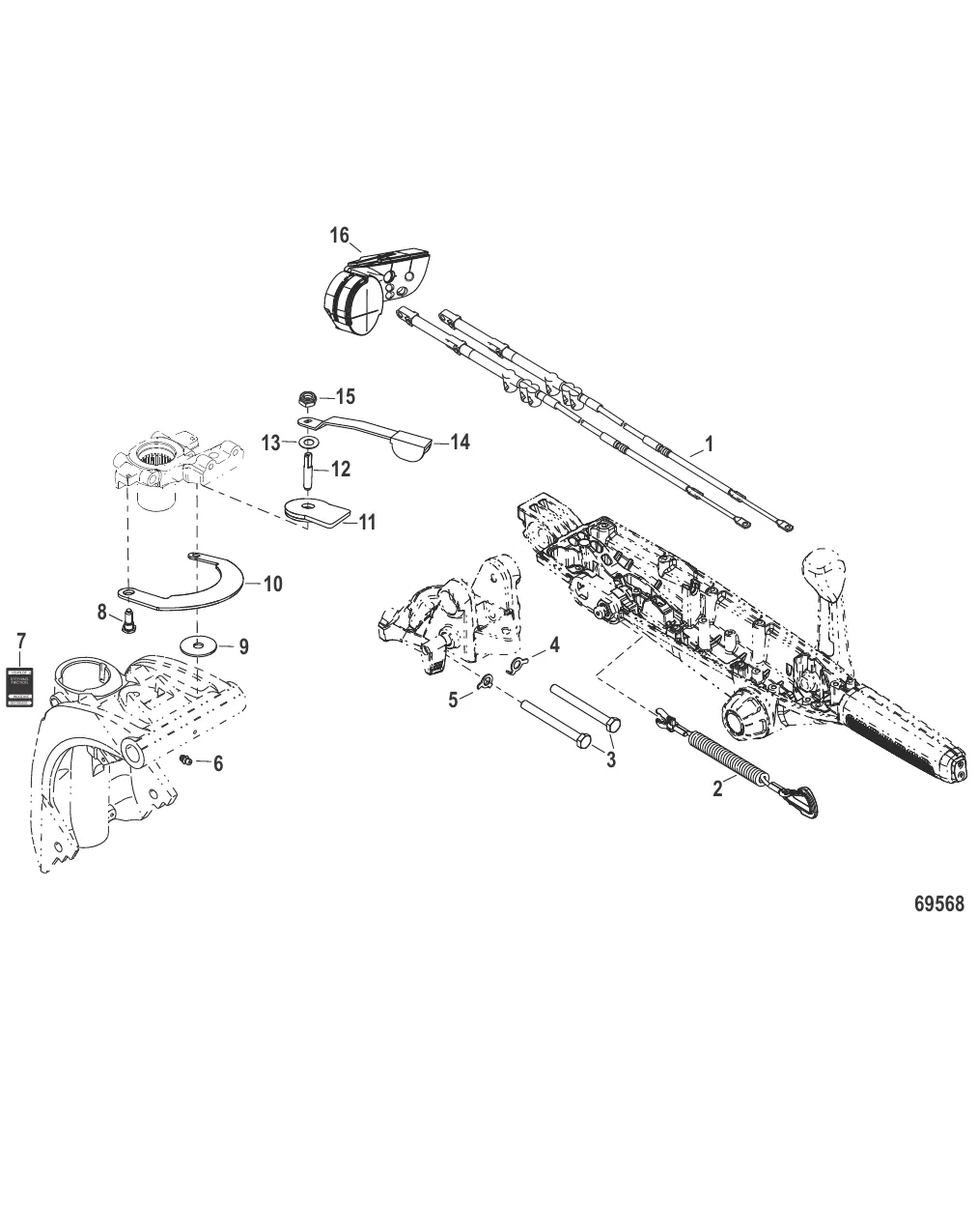 Tiller Handle Kit Components (Mid Mount Jet 35/40)