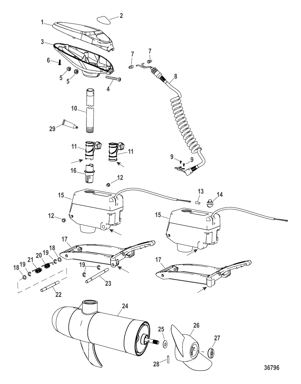 Двигатель для тралового лова в сборе (Беспроводные модели) (12/24 В)