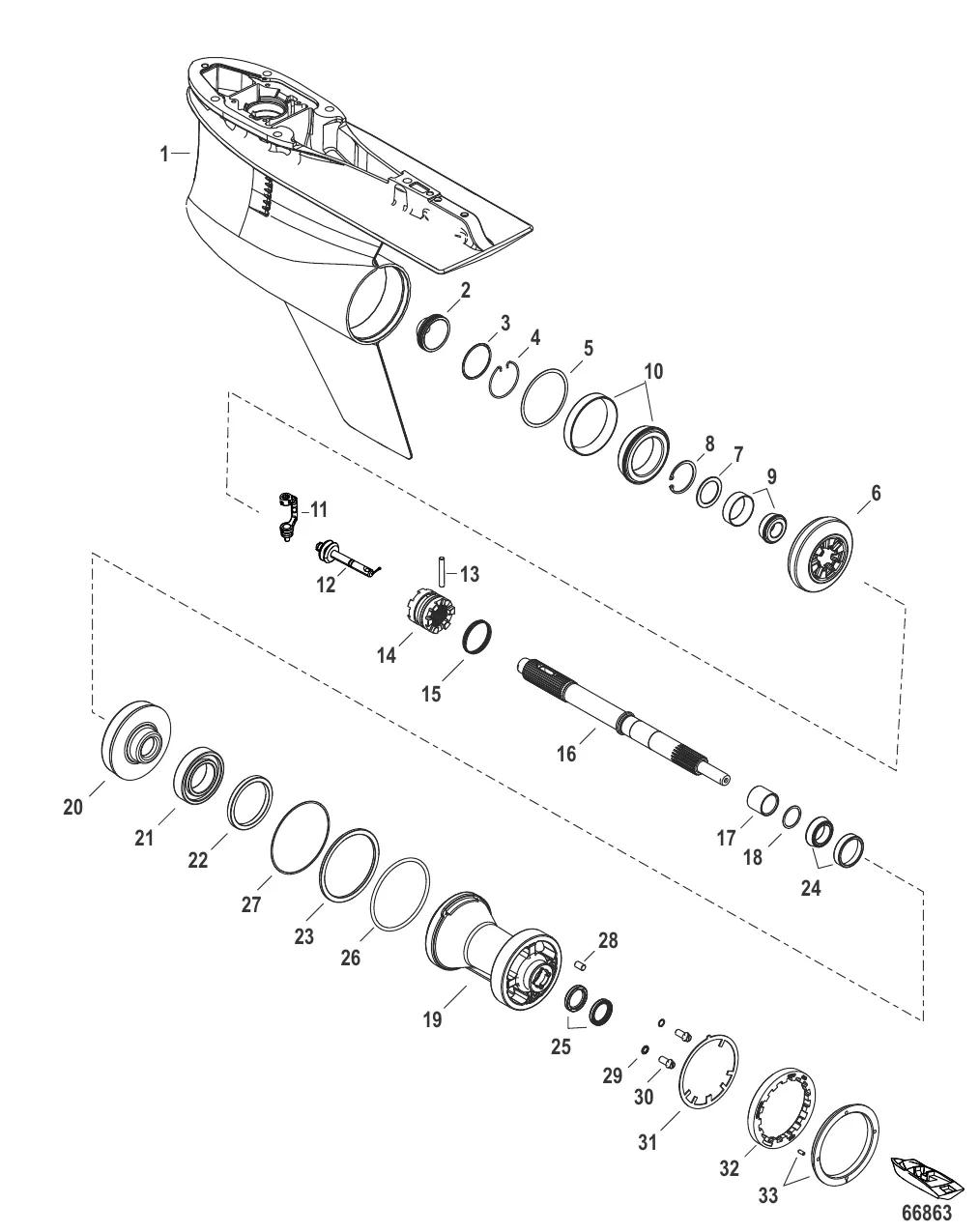 Картер редуктора, Гребной вал – стандартное вращение, 5,44 Torpedo