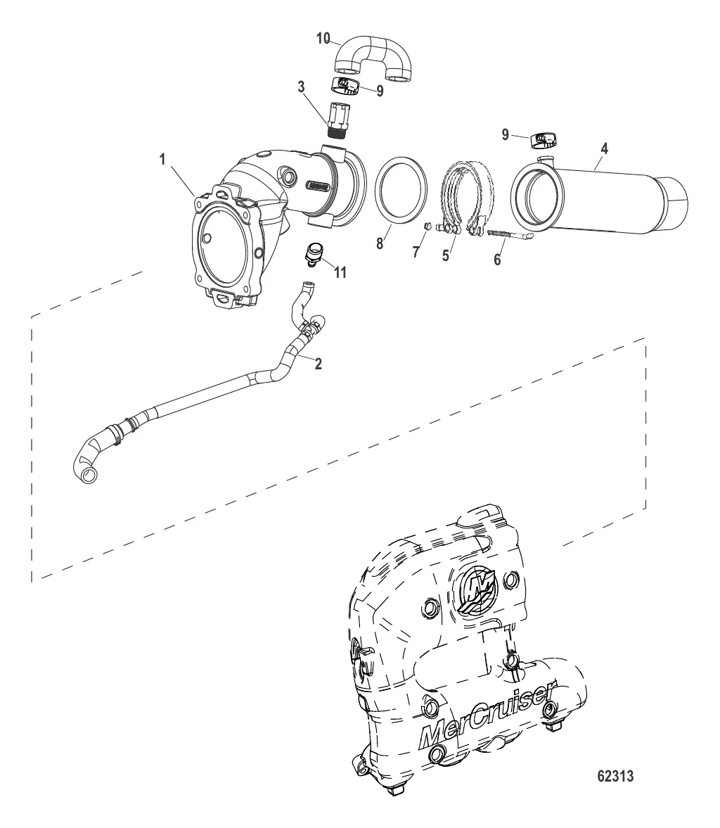 Выводящая труба глушителя и выхлопные шланги 4", V-обр. (2A530418 и выше)
