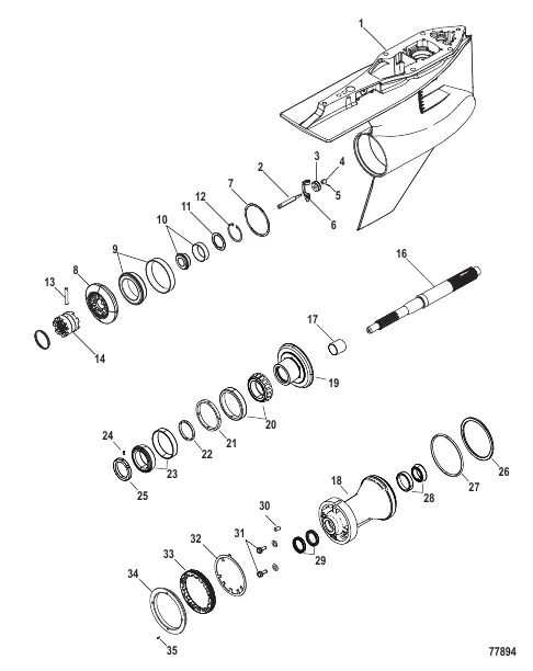 Gear Housing 1.75:1, Prop Shaft Counter Rot, 5.44 Torpedo, Design-II, Tapered Forward Bearing