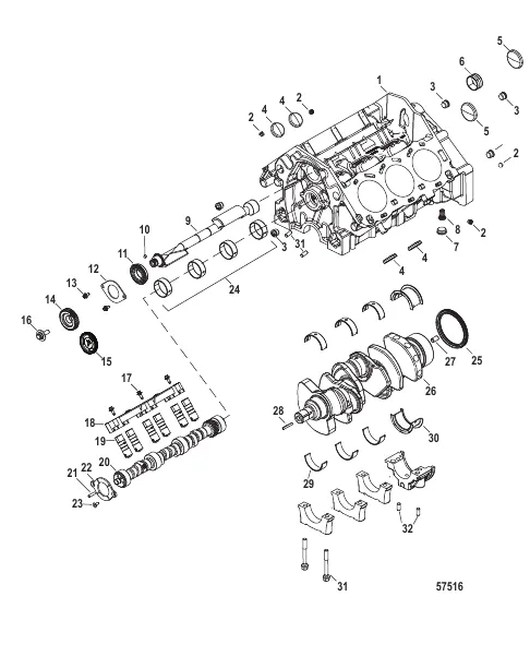 Cylinder Block, Camshaft, Crankshaft, and Balanceshaft