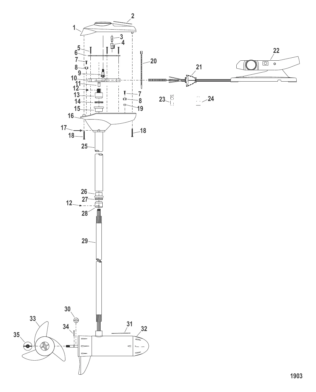 Двигатель для тралового лова в сборе (Модель BD1236) (12 В)