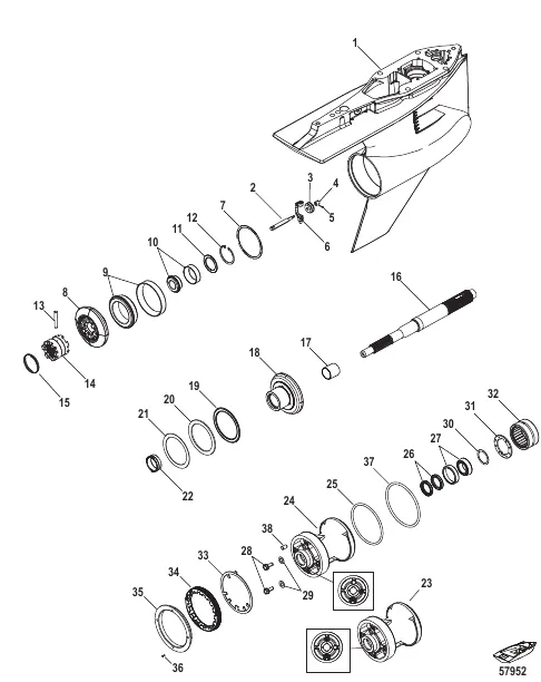 Gear Housing 1.75:1/1.85:1, Prop Shaft Counter Rot, 5.44 Torpedo, Design-I Roller Forward Bearing