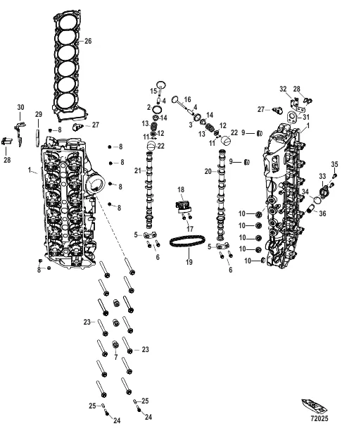 Cylinder Head and Camshaft Serial 3B332192 and Up