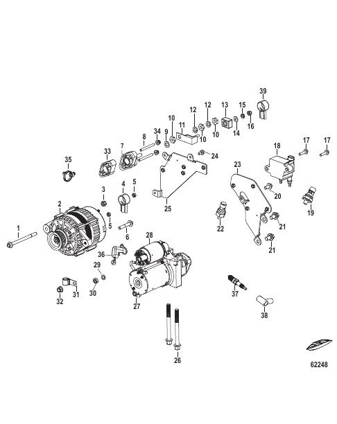 Electrical Components Starter, Alternator, and Coil Bracket