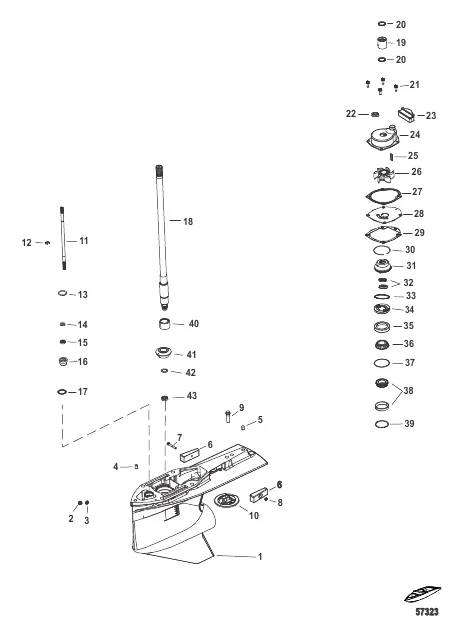 Gear Housing, Driveshaft 2.38:1 Standard/Counter Rotation