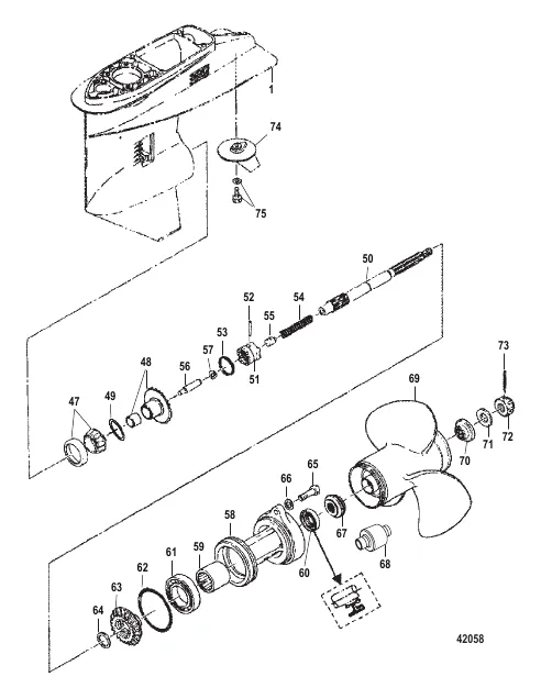 Gear Housing Propeller Shaft, Serial 0N116270 and Below