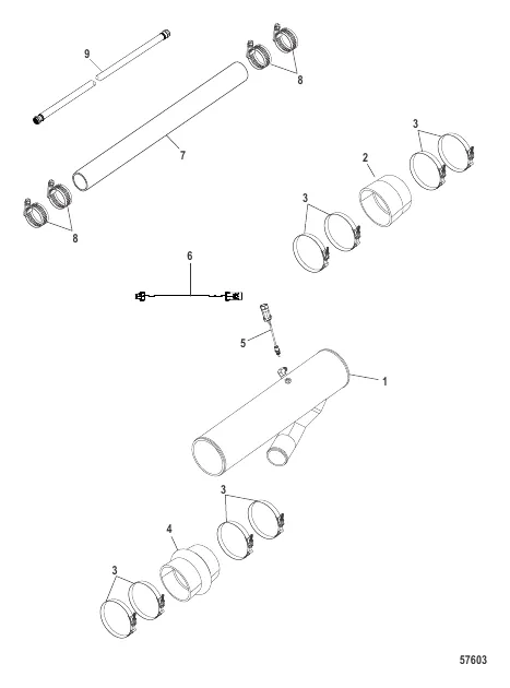 Exhaust Tube QSC, Design-II, Port & Stbd, 6 Inch