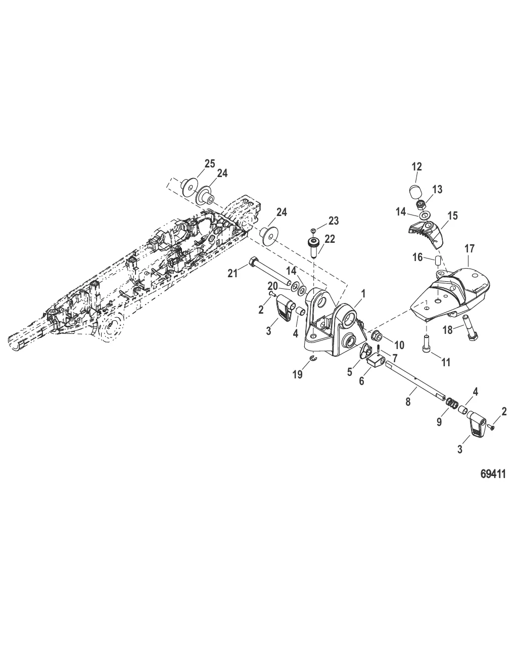 Tiller Handle Rear Bracket Assembly (Mid Mount SeaPro)