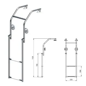 Трап складной  1135х325 мм с бортовым креплением для надувных лодок, нерж