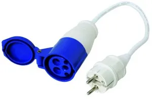 Кабель переходной с вилки CEE-7/7 на вилку CE 16A, 220-240V, 30см кабеля, синий