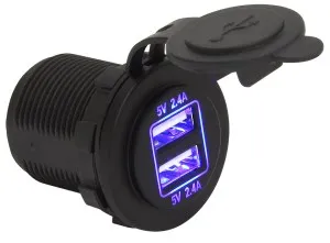 Зарядное гнездо USB, двойное, 12/24В, 5В/2,4 и 2,4А, подсветка