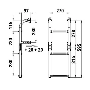 Трап складной с вертикальным креплением, 3 черных ступени (ширина 270 мм.)