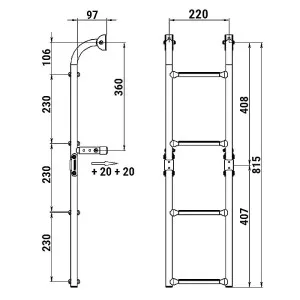 Трап складной с вертикальным креплением, 4 серых ступени (ширина 220 мм.)