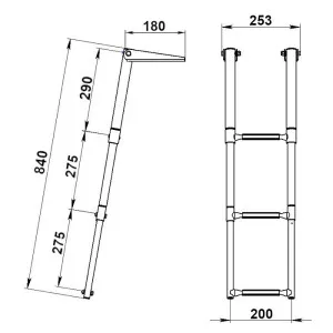 Трап телескопический складной узкий, 3 белых ступени (ширина 253 мм.)