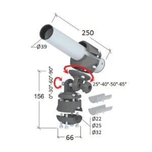 Держатель спиннинга сквозной на леер наклонный, нержавеющая сталь