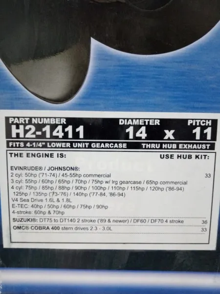 Лодочный винт алюминиевый Hustler (диаметр 14 х шаг 11) H1/2-1411